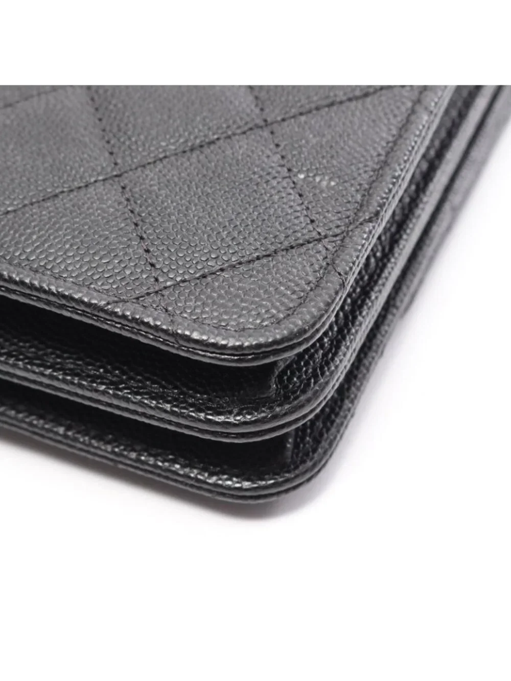 Chanel Shoulder Bag Quilted Black Caviar Leather Chain Wallet